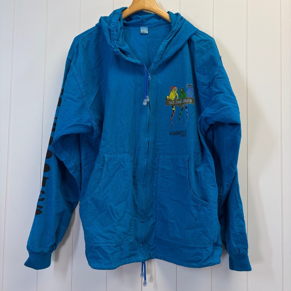 Vintage Los Algodones Streetwear No Bad Days Full Zip Hooded Jacket Men Size 42
